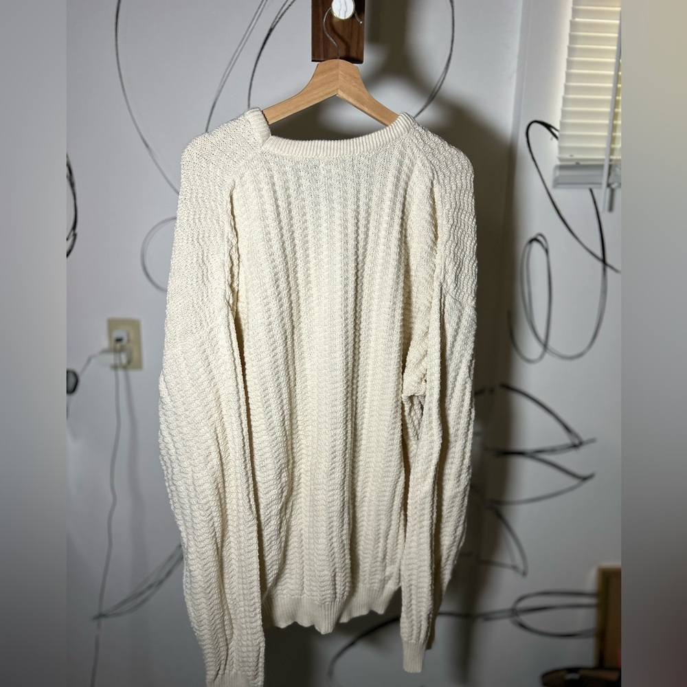 Megalos Cream Men’s V-Neck Sweater, 100% Cotton, Large+Tall - Picture 4 of 5